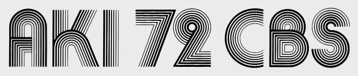 For comparison, a setting in Aki Lines. The glyphs are made from seven lines. In the 7, the weight gradient runs in the opposite direction from the glyph in the CBS graphics.