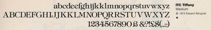 ITC Tiffany as offered by Letraset, including alternates for some letters.