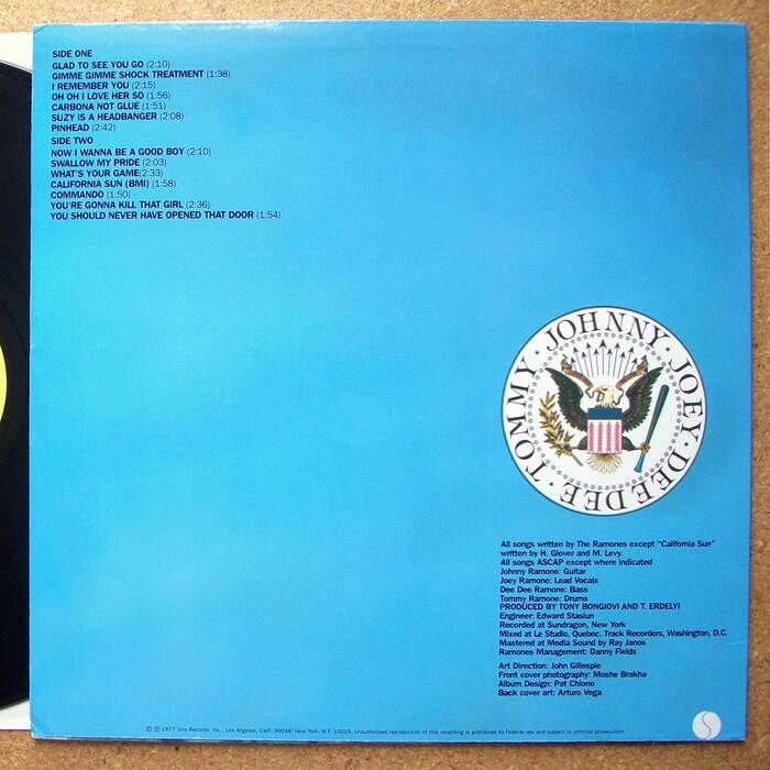 The Ramones seal as it appeared on the back of their second album, Leave Home. The accompanying typeface is , echoing the iconic .
