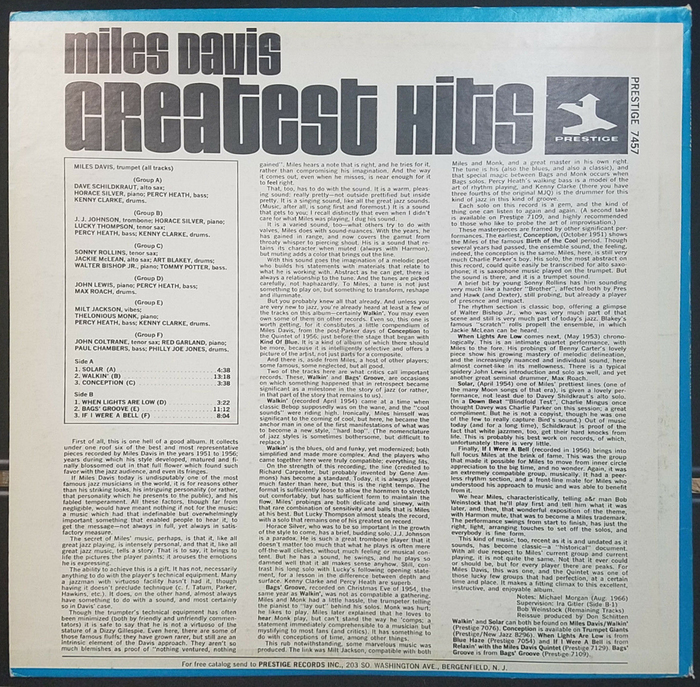 Miles Davis – Greatest Hits (Prestige) album art 2