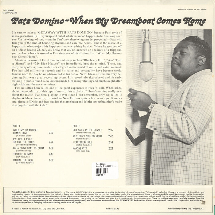 Fats Domino – When My Dreamboat Comes Home album art 2