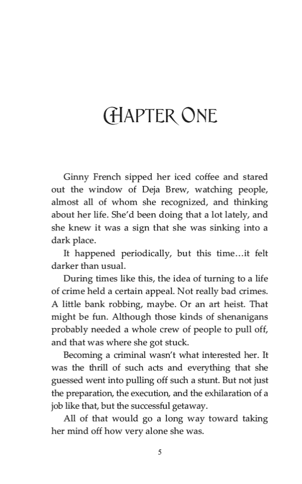 Chapter opening from The Forgettable Miss French (2019). The heading in Sveva is paired with text set in .
