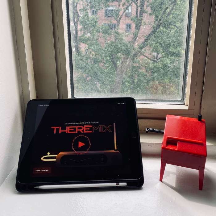 Theremix: Virtual Theremin on iPad next to mini theremin.