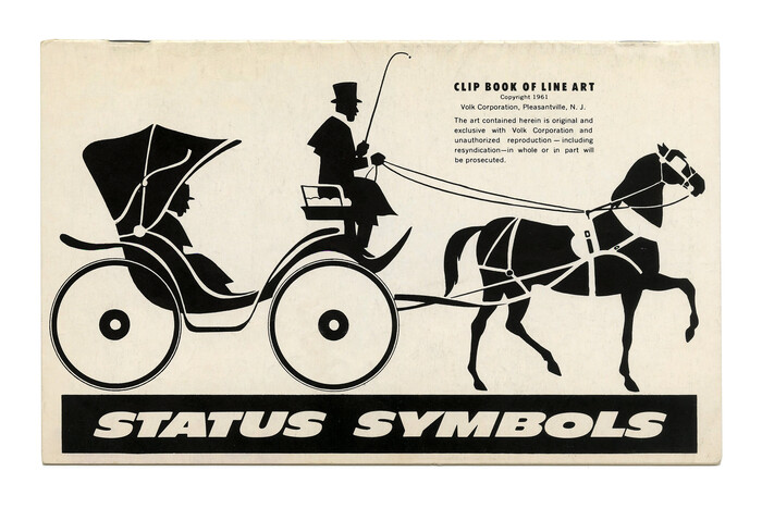 “Status Symbols” (No. 83) ft. , an oblique variant of Filmotype Flare. These were issued before 1955 and are the heaviest and widest styles in Filmotype’s series of sans serifs with vertical terminals, see also .