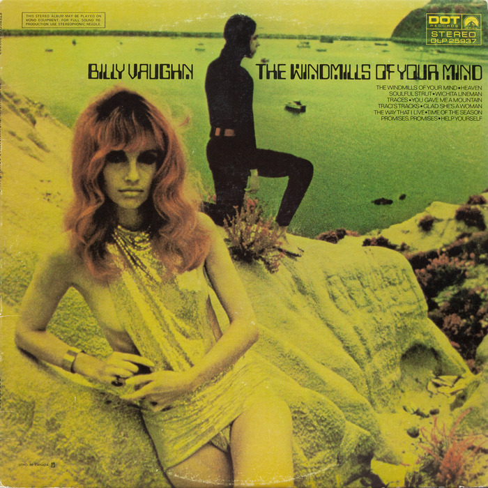 Front cover of Billy Vaughn’s 1969 album, The Windmills of Your Mind. The track listing is set in all-caps Folio Light.