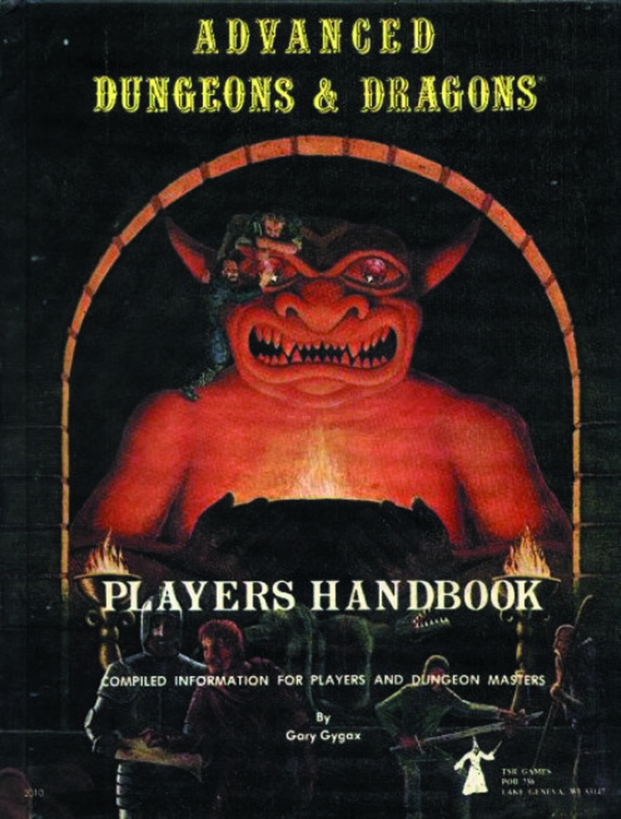 Cover for the first printing of the Players Handbook [sic] for Advanced Dungeons and Dragons, 1st edition, published by TSR Games in 1978. Cover design by David C. Sutherland III.