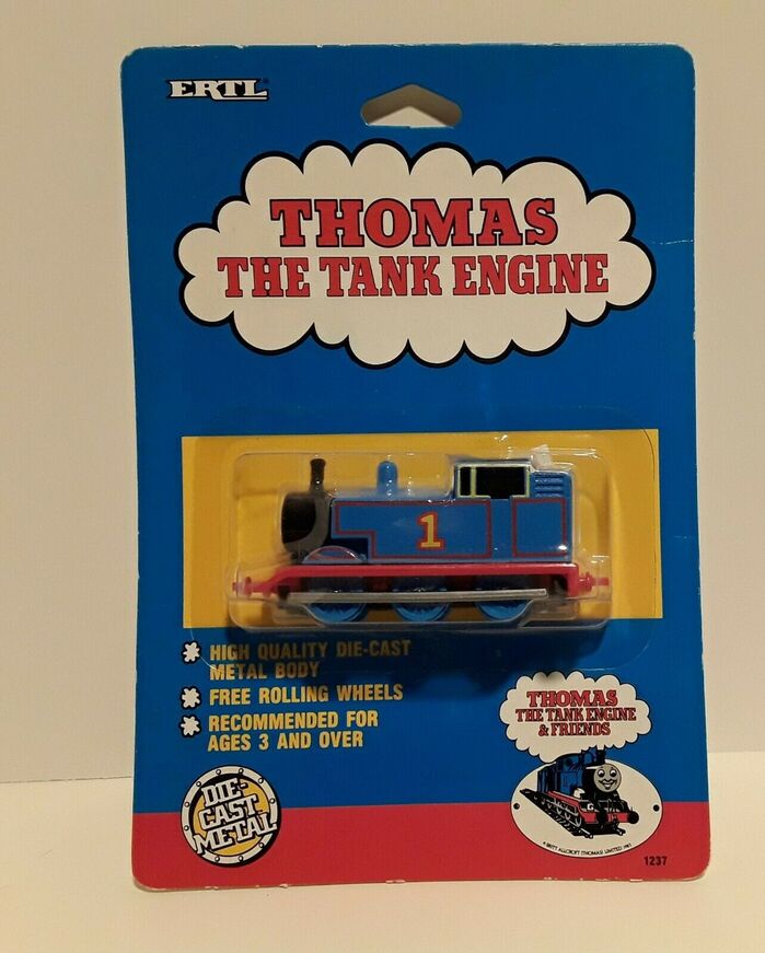 Thomas &amp; Friends toy packaging from 1989, featuring the same logo in Beton.