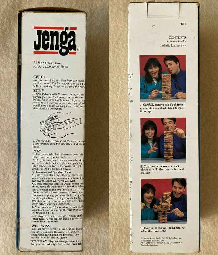 Jenga game packaging (1986) 2