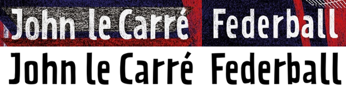 Joe Villion’s lettering (top) compared to FF Prater Sans with the J from Prater Serif (bottom).