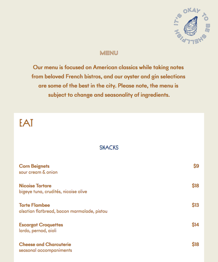 Detail from the menu on the website, with Sud and the outlined caps from Altero’s lowercase for headings. Text is rendered in two weights from NewPanam.