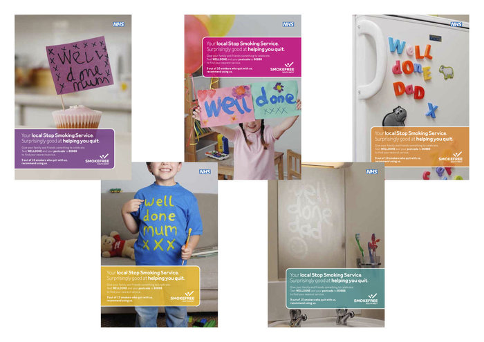 A set of Smokefree leaflets, each Health Authority produced their own designs