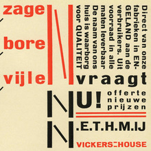 <cite>Zagen, boren, vijlen</cite> – ad for Vickers House
