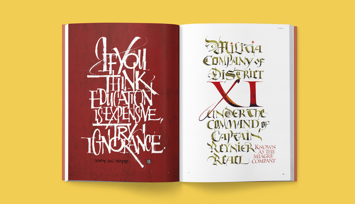 Examples of calligraphy compositions made by Italian masters (shown above is Luca Barcellona’s work).