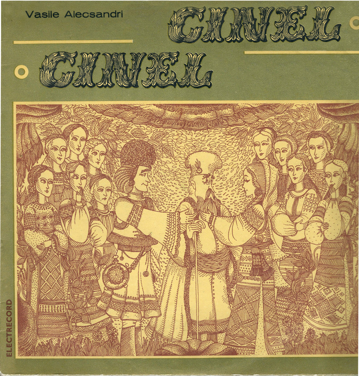 Cinel Cinel (1976). According to the blog by Biblioteca Naţională a Republicii Moldova, this record was released in 1984. This date probably refers to a reissue, as Dimitrie Sbiera emigrated to France in 1977. The secondary typeface is .