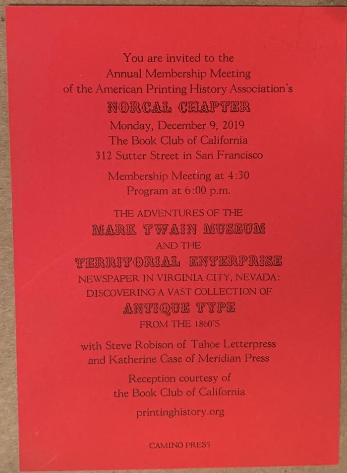 American Printing History Association Membership Meeting 2019 invitation 1