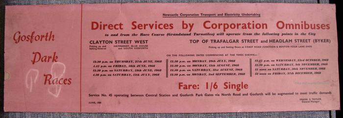 Gosforth Park Races bus panel advert by the Newcastle Corporation Transport &amp; Electricity Undertaking 1