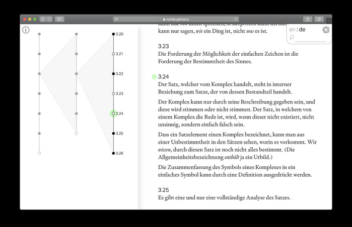 All of the pages can be switched back and forth between the original German and an English translation