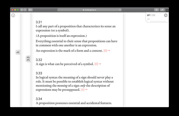 This is the Tabs version, which lets you move through the text in progressive layers like a file navigator.