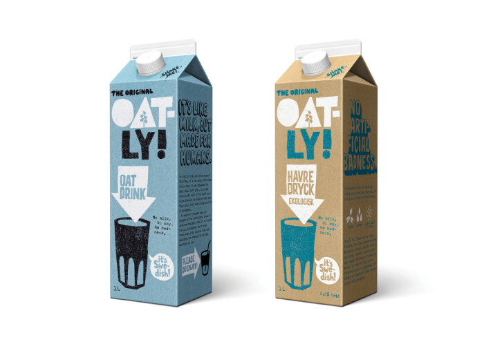 Oatly packaging in 2015 as the company updated its identity.