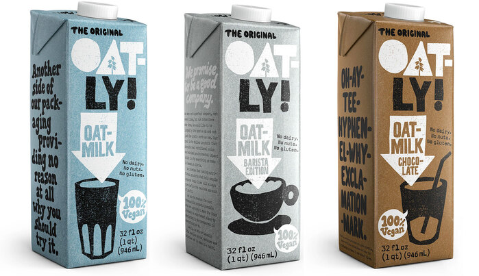 Oatly packaging for the US market in 2020.
