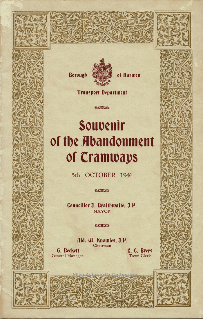 Borough of Darwen Transport Department – Souvenir of the Abandonment of Tramways, 5 October 1946