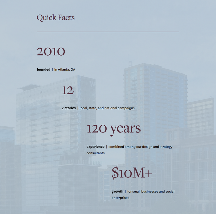 The Quick Facts section makes prominent use of Freight Display’s default oldstyle figures.