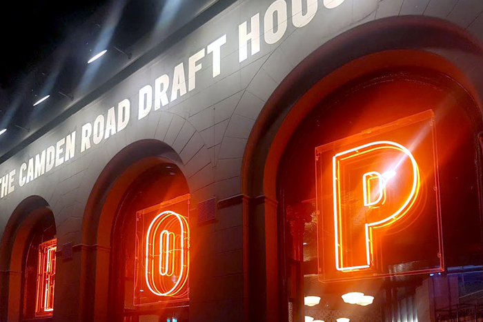 Draft House Camden, Neon type animates between HOP, BOP and POP