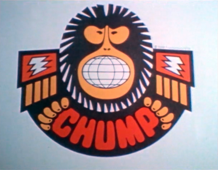 The squarish sans-serif caps with rounded corners used for the logo of C.H.U.M.P. (Criminal Headquarters for Underworld Master Plan) appear to be custom lettering.