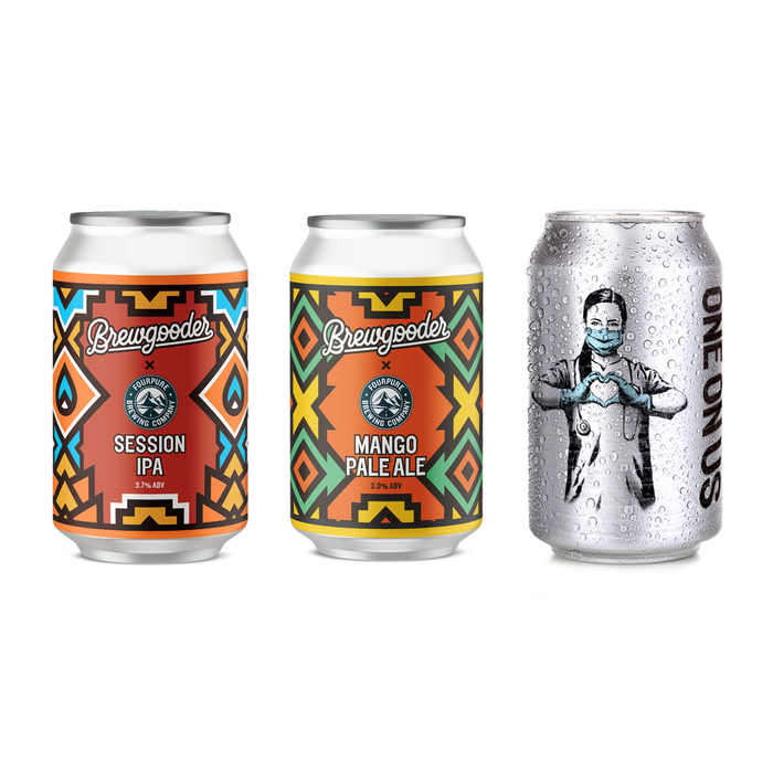 Examples of collaborations between Brewgooder and independent breweries, using Elephant for headline type
