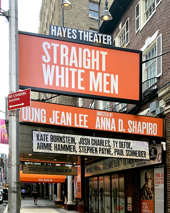 Helen Hayes Theater — exterior graphics in orange colourway for Straight White Men