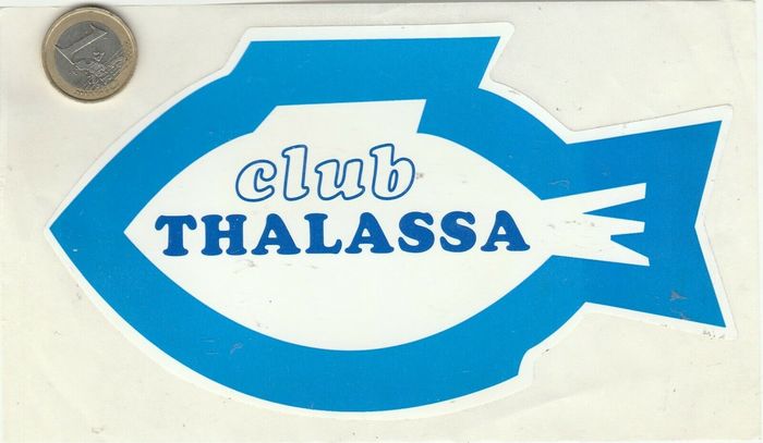 Club Thalassa sticker, with “club” in outlined Cooper Black Italic.