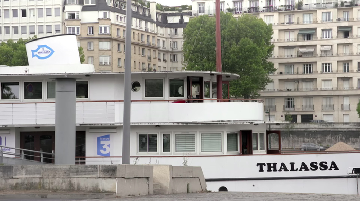 The barge/studio of Thalassa on the river Seine in Paris.