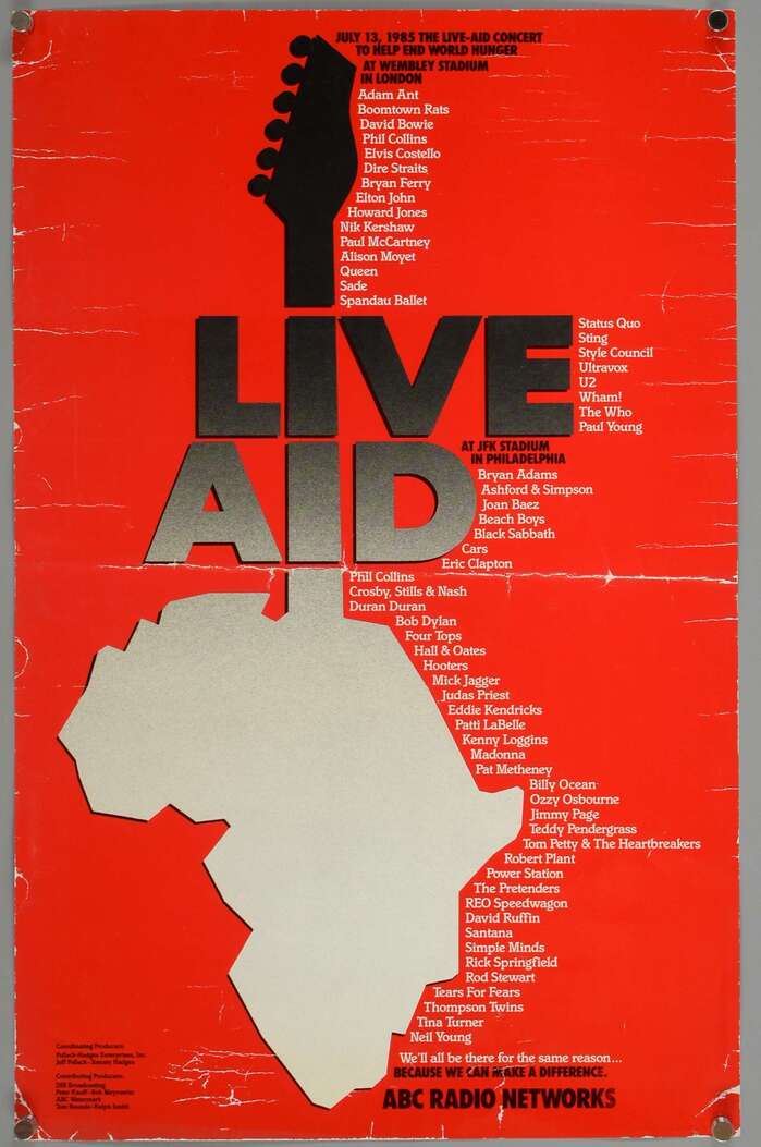 &ldquo;Live Aid&rdquo; poster by ABC Radio Networks, 1985. Designer unknown.