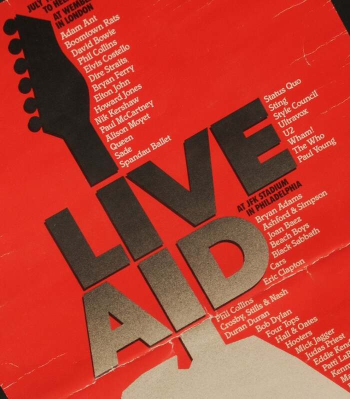 Detail from the “Live Aid” poster by ABC Radio Networks, 1985. Designer unknown.