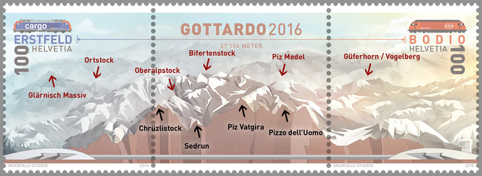 Explanatory graphic for stamp collectors, with labels for the depicted mountains.