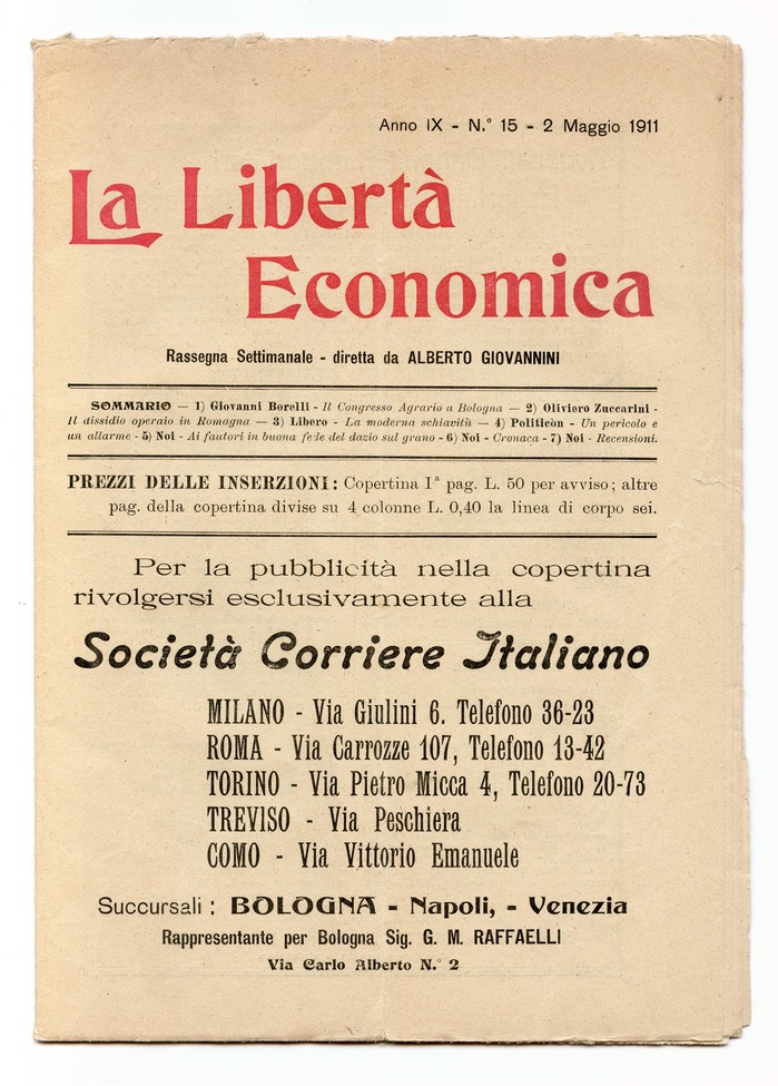 La Libertà Economica, Vol. IX, No. 15, May 2, 1911