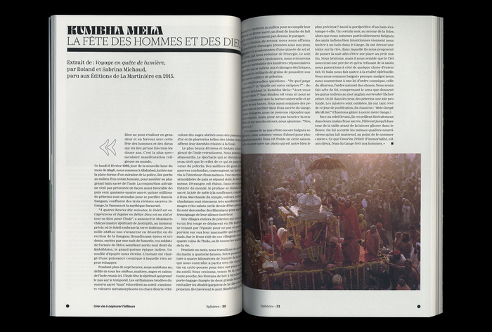 From Sphères no. 3, September 2020. Ohno Blazeface paired with SangBleu OG Serif, both in all caps.