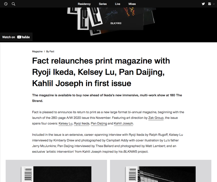 Fact magazine, Fall/Winter 2020 issue and website 8