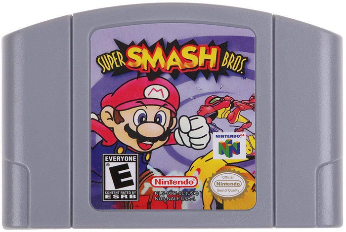 The Super Smash Bros. logo as seen on the game cartridge.