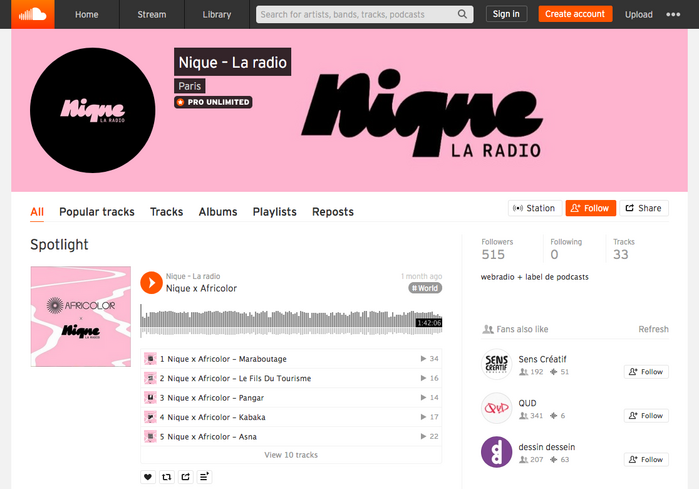 The Nique – la radio page on Soundcloud.