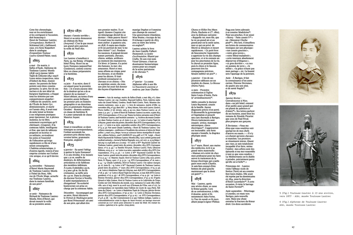 Chronology of Lautrec’s life, set in Stanley Regular and Italic, featuring its oldstyle numerals.