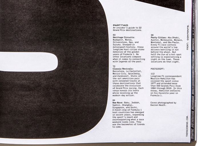 Detail from the spread depicted above, showing Söhne Mono for text and Eurostile for headings.