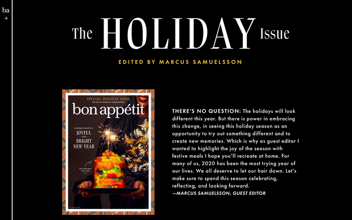 Bon Appétit, “Special Holiday Issue”, December 2020 9