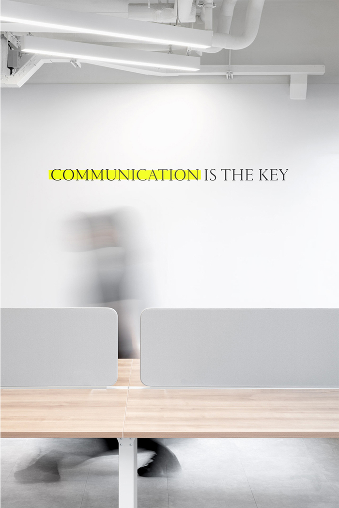 “Communication is the key” in all-caps .