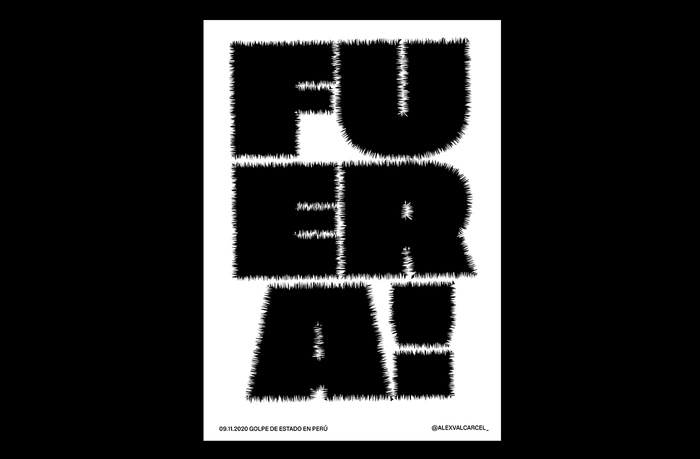 FUERA! set in stretched and shivering Tusker Grotesk Super, translates to: “OUT!”