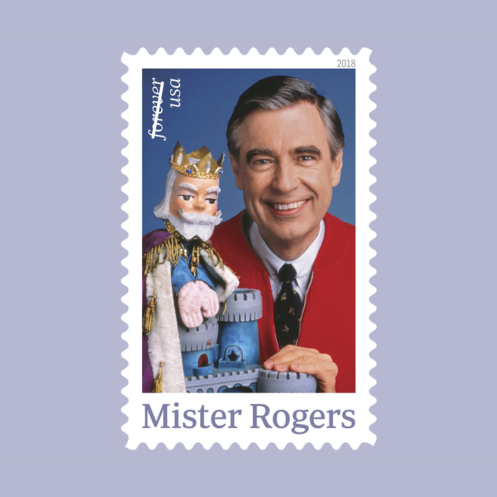 Stamp from March 2018 commemorating Mister Rogers (1928–2003), a popular American television host. Art director Derry Noyes of Washington, DC, designed the stamp.