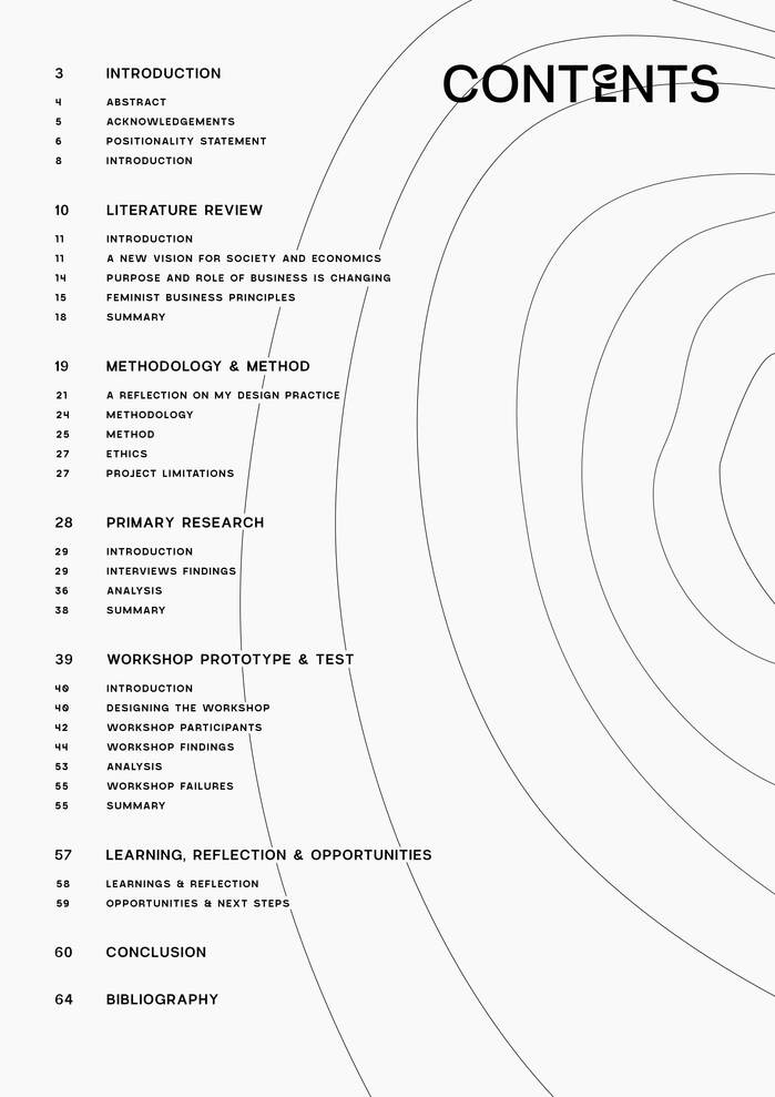 The table of contents is set in  with Radio Grotesk for headings.