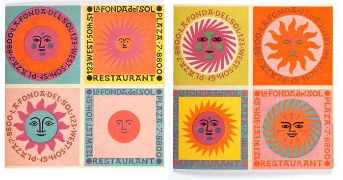 Design of La Fonda del Sol restaurant branding by Alexander Girard in 1960.