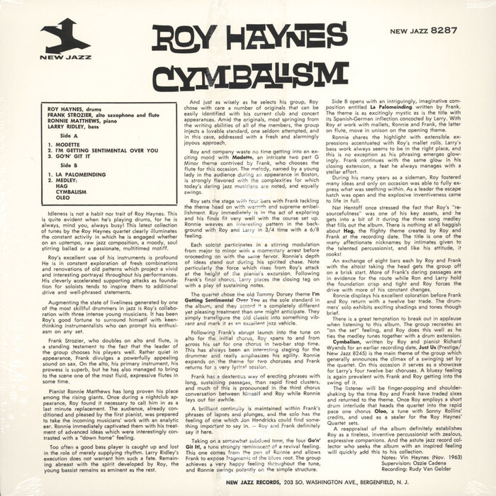 The liner notes by Vin Haynes on the back cover are set in . This  copy is distinguished by its alternate double-story a that was used here.