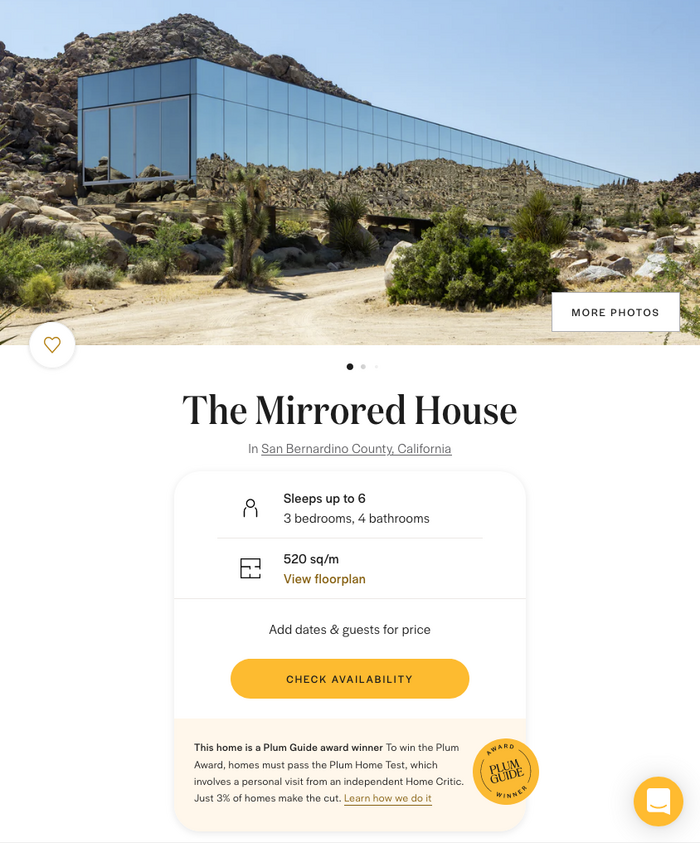 Landing page for a single home, with Domaine Display Narrow Medium for the title and two weights of Halyard Display for all text and navigational items.